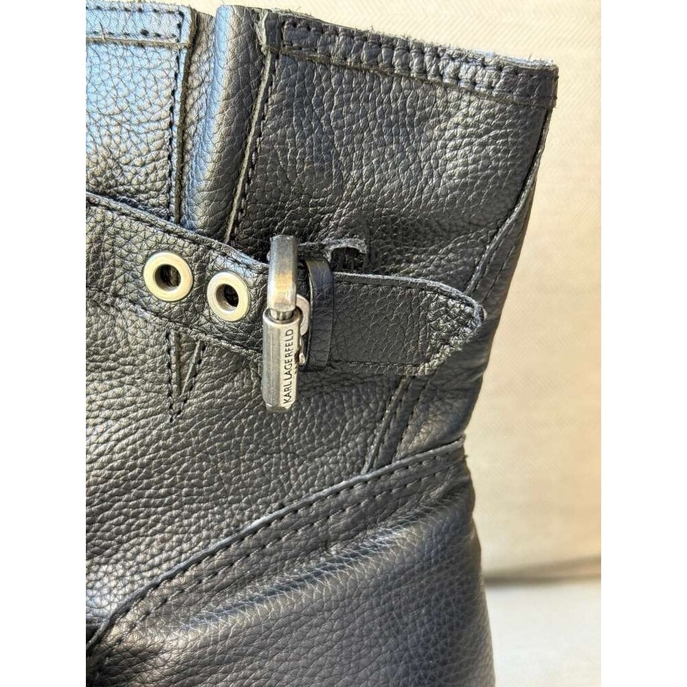 Karl Lagerfeld Marceau Combat Boots Black Leather Crystal Buckle Women’s 8.5 - Picture 6 of 6
